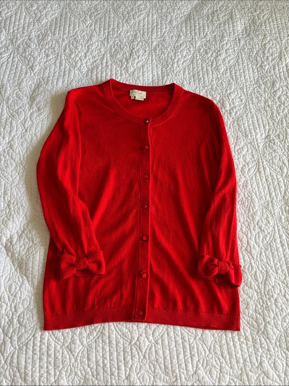 Kate Spade Somerset Bow Cuff Red Button-Front Cardigan Cashmere Blend Size M